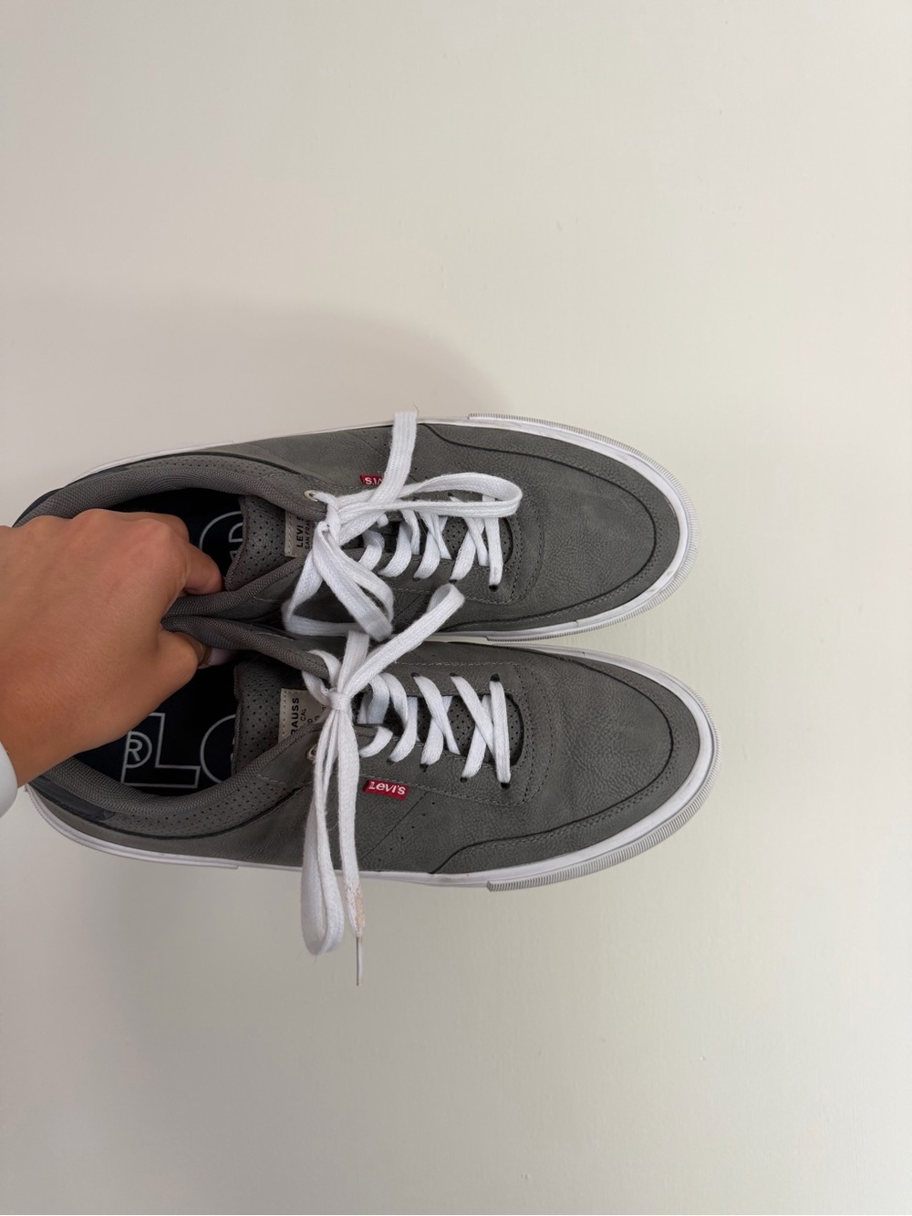 Levi's Men's Gray Suede-Look Low-Top Sneakers with White Laces
